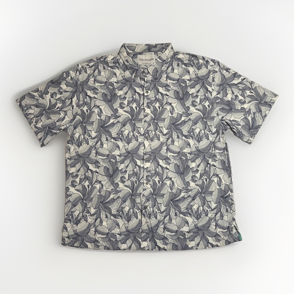 Tori Richard Hawaiian Shirt Mens 2XL Blue Floral Aloha Summer Casual Beach